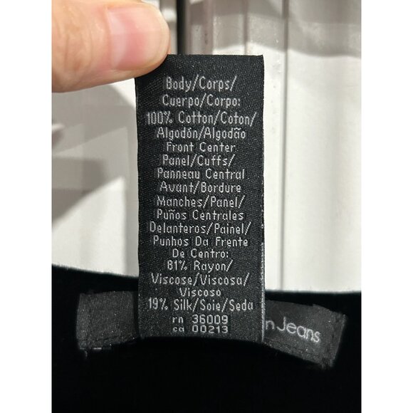 Calvin Klein Jeans Black Draped Velvet Accent Short Sleeved Top Sz Large - Picture 7 of 10